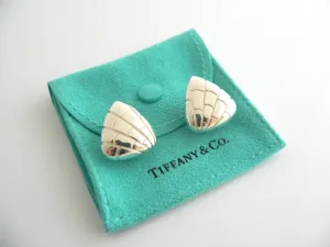 Tiffany & Co Silver Crocodile Triangle Textured Wide Hoops Earrings Studs Gift