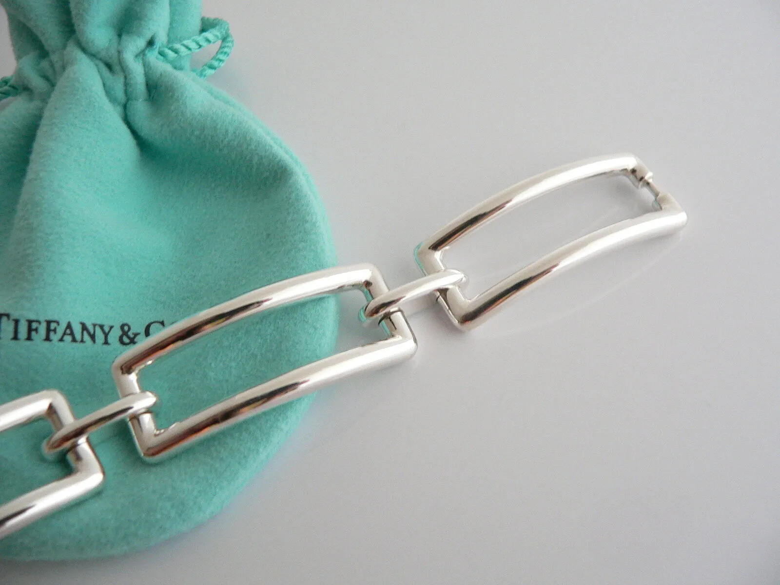 Tiffany & Co Silver Rectangle Link Bracelet Bangle Chain Gift Pouch Love Classic