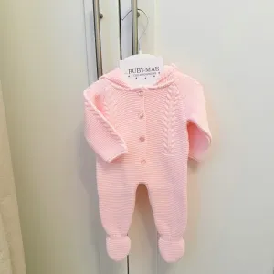 TINY BABY - Pink knitted Hooded All In One