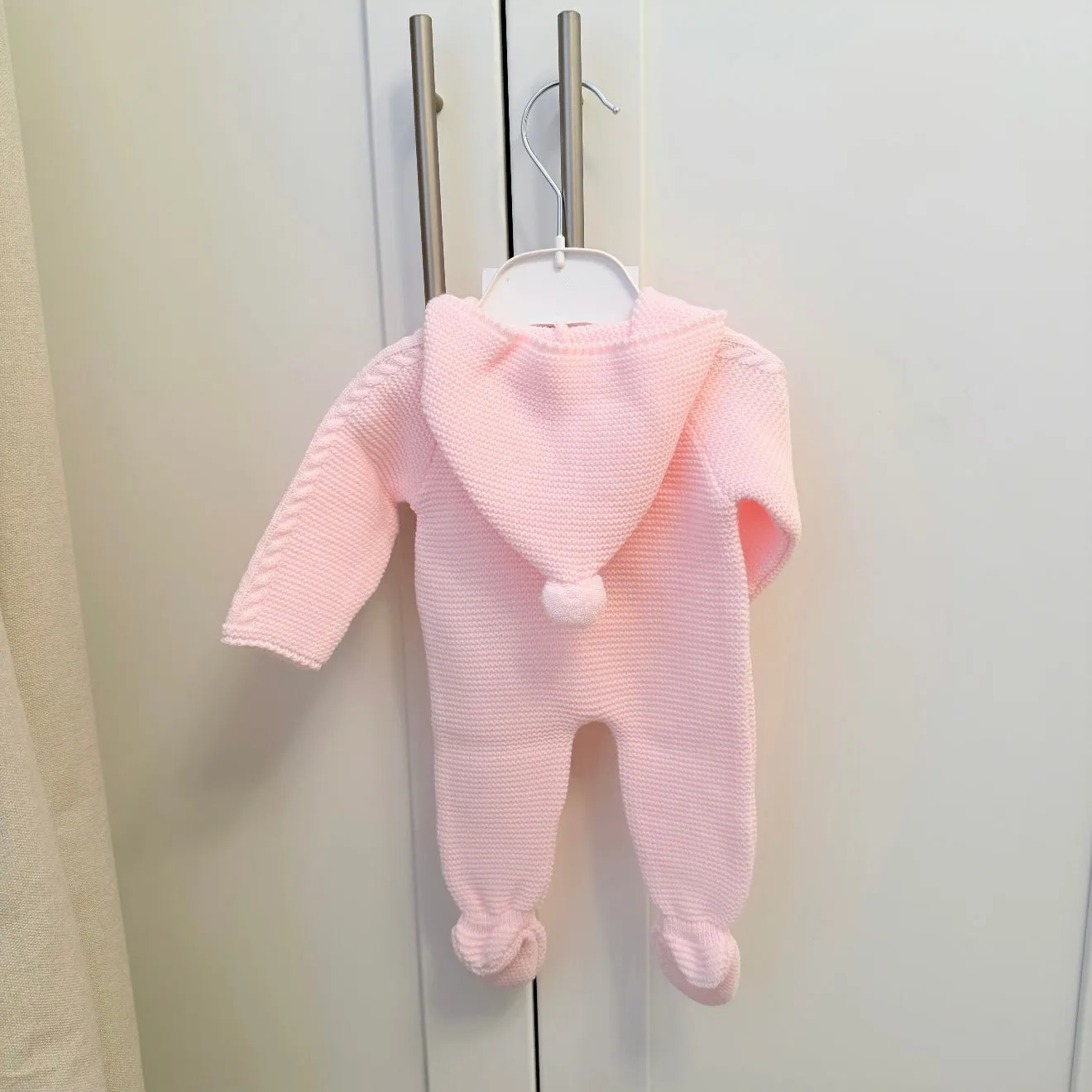 TINY BABY - Pink knitted Hooded All In One