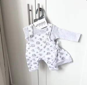 TINY BABY - White Elephant Dungaree & Matching White Jumper