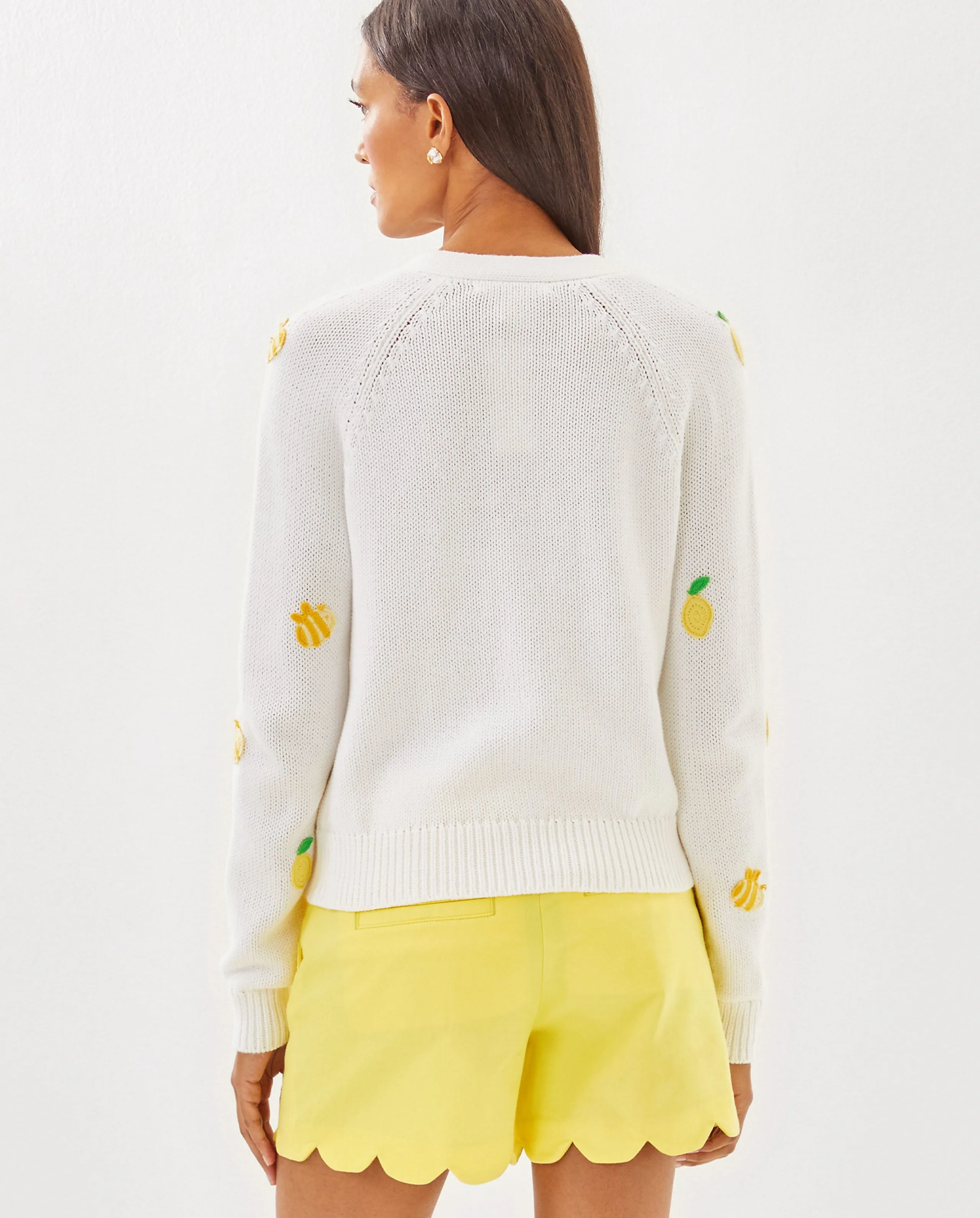 Tippery Cardigan - Resort White Bee Sweet Embroidery