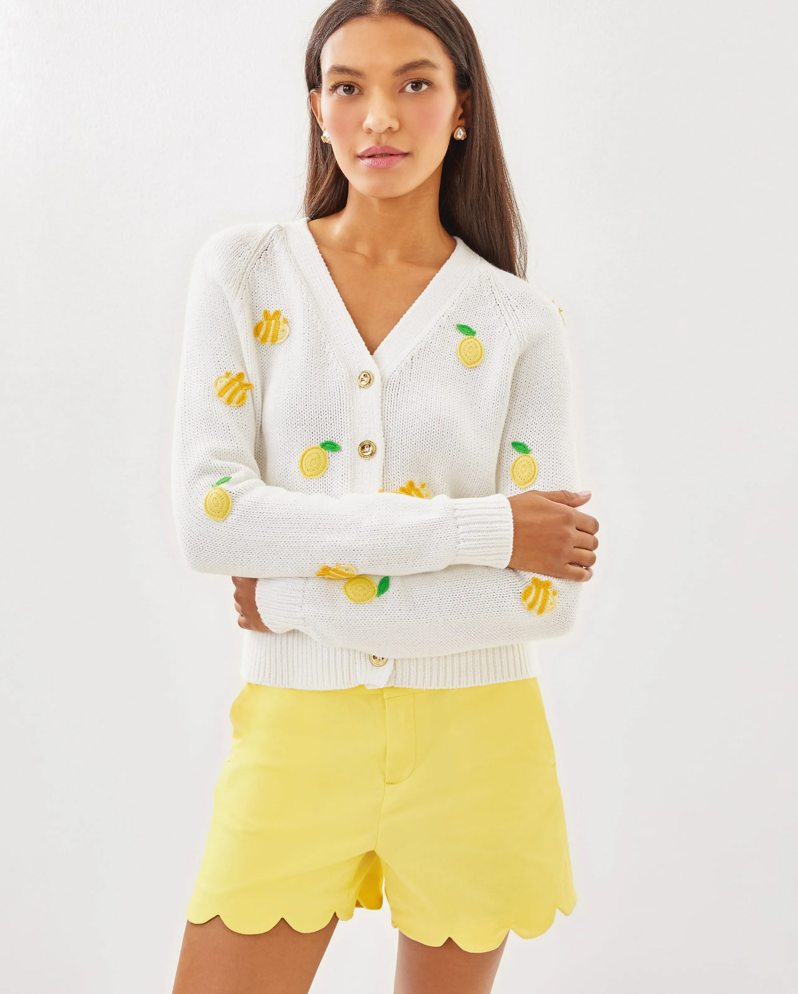 Tippery Cardigan - Resort White Bee Sweet Embroidery