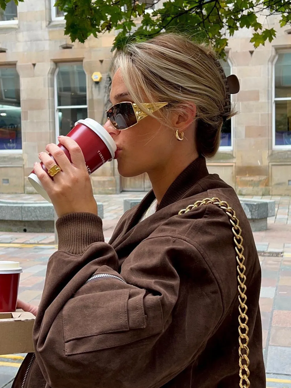 Trendy Oversized Brown Suede Bomber Jacket for Women