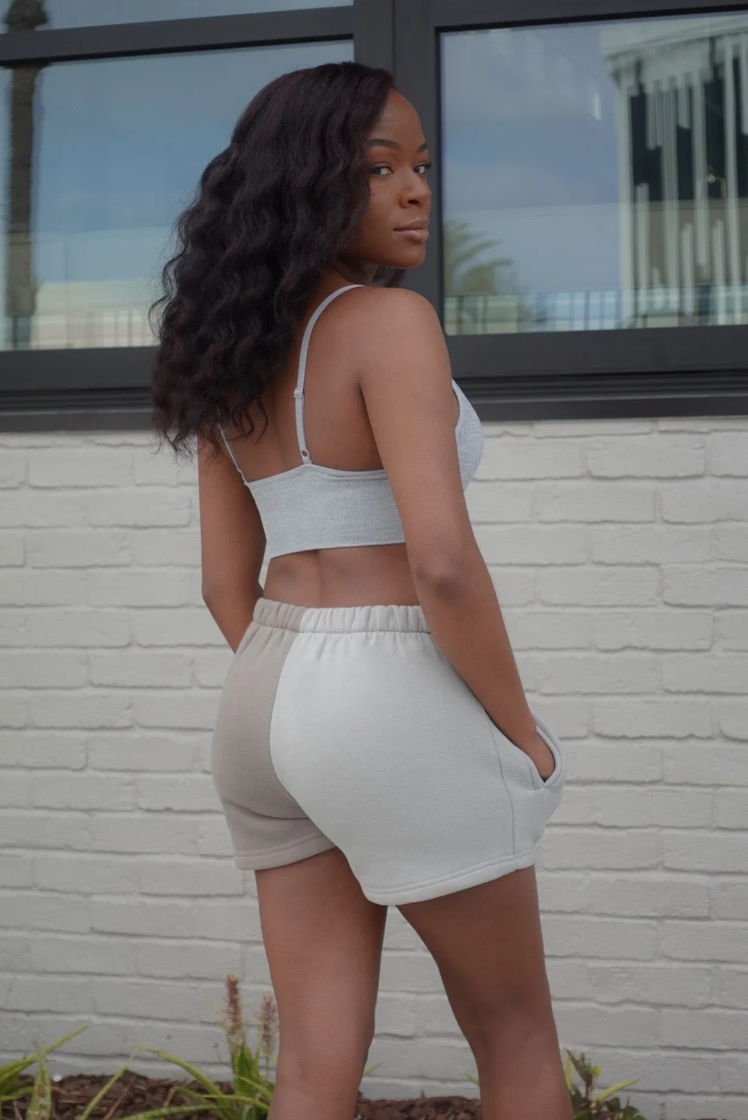 Triangle Cut Cropped Bralette(Grey)