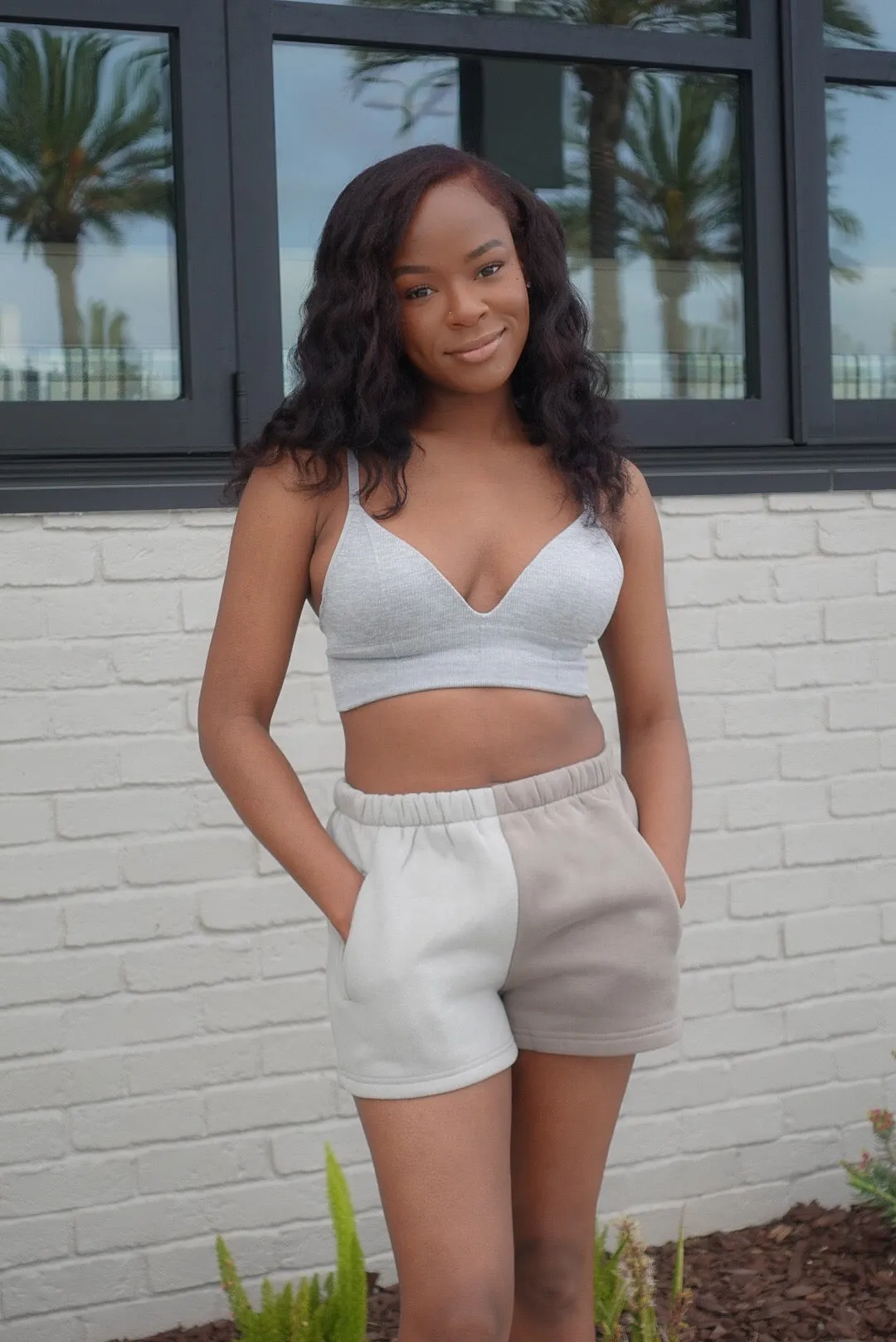 Triangle Cut Cropped Bralette(Grey)