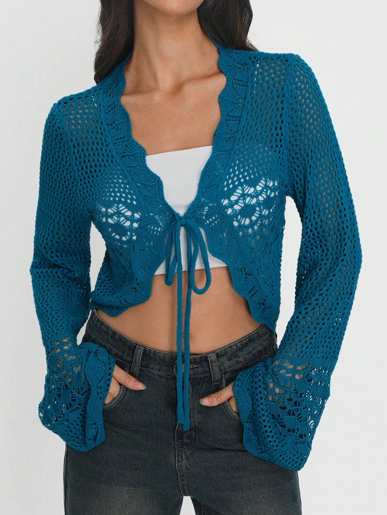 TRNVIE Women's Solid Color Long Sleeve Casual Cardigan