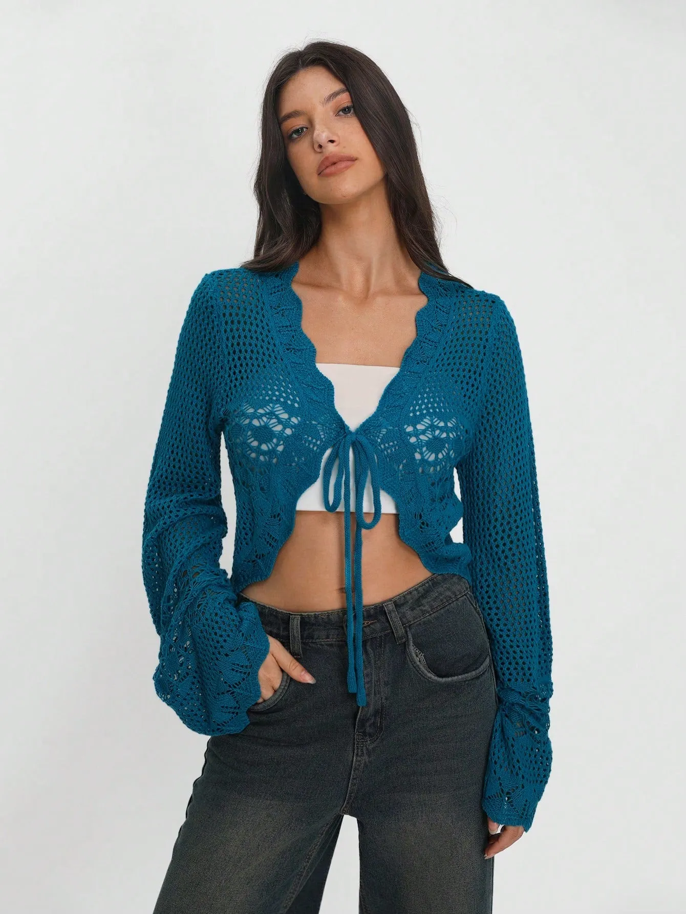 TRNVIE Women's Solid Color Long Sleeve Casual Cardigan