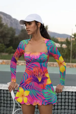 Tropical Sunset Bloom Dress – Neon Floral Activewear Set