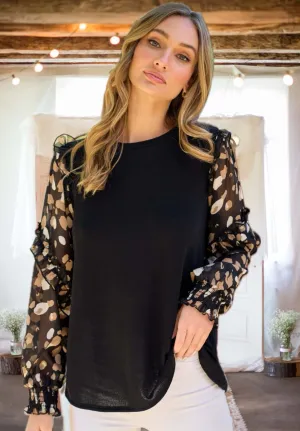 True To Yourself Sheer Sleeve Top in Black - Curvy