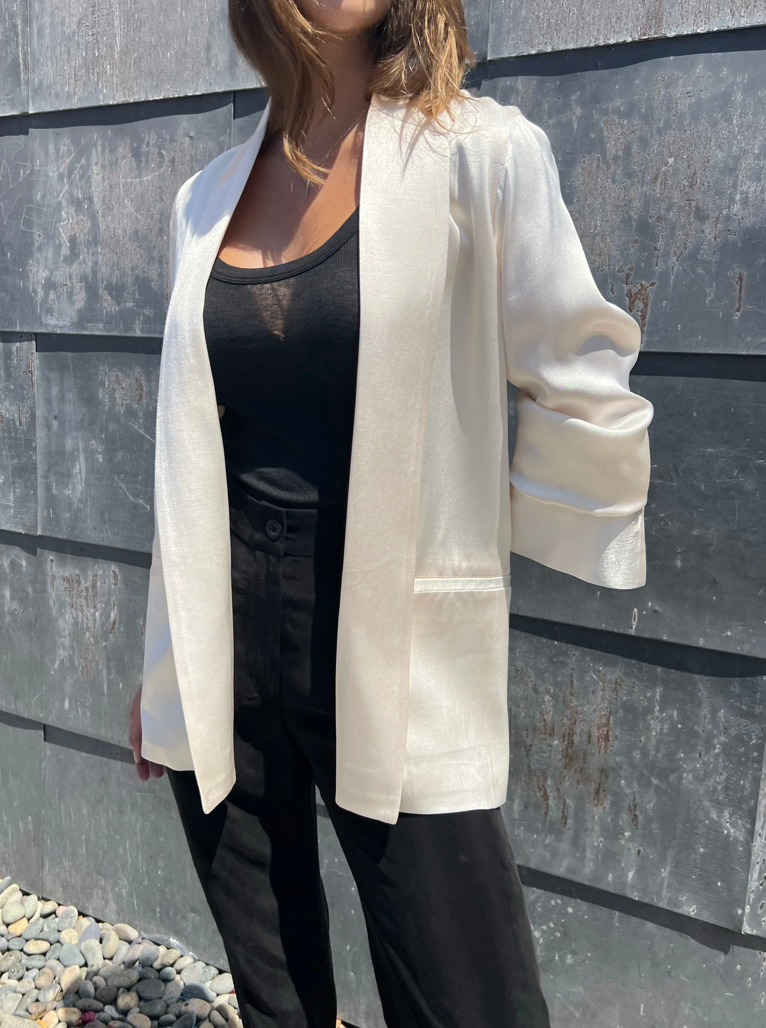 Tux Jacket in Italian Satin - Milk