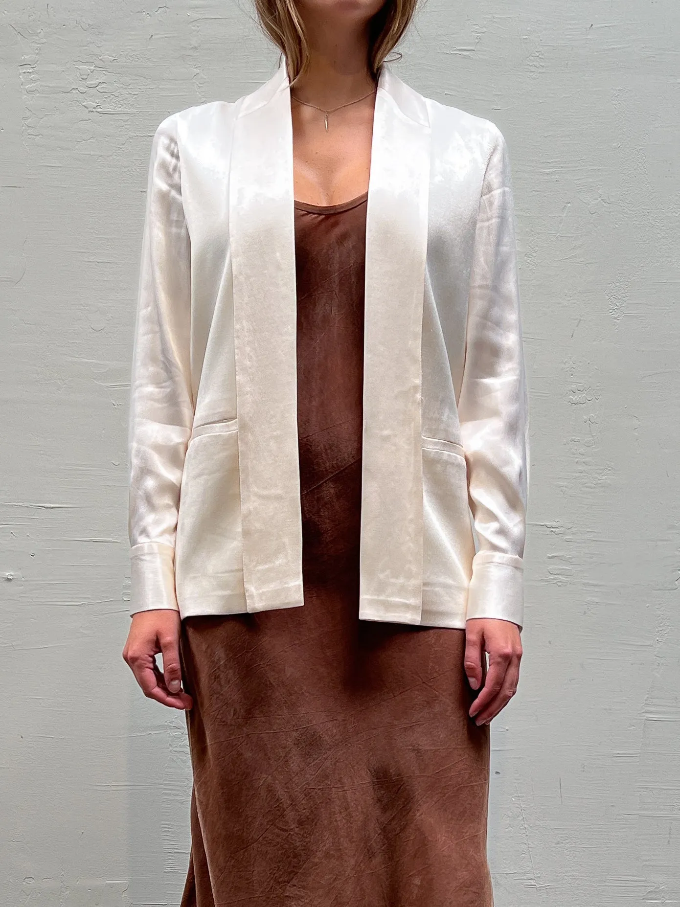 Tux Jacket in Italian Satin - Milk