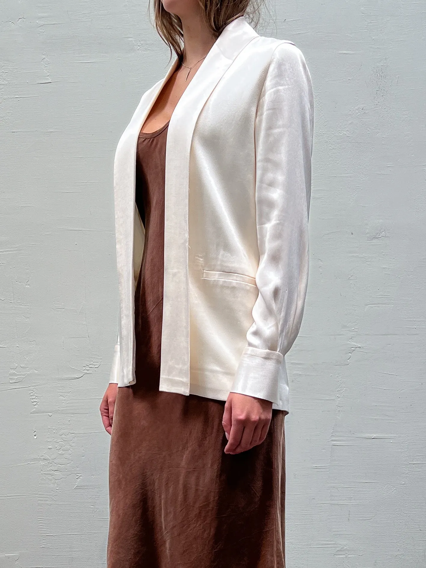 Tux Jacket in Italian Satin - Milk