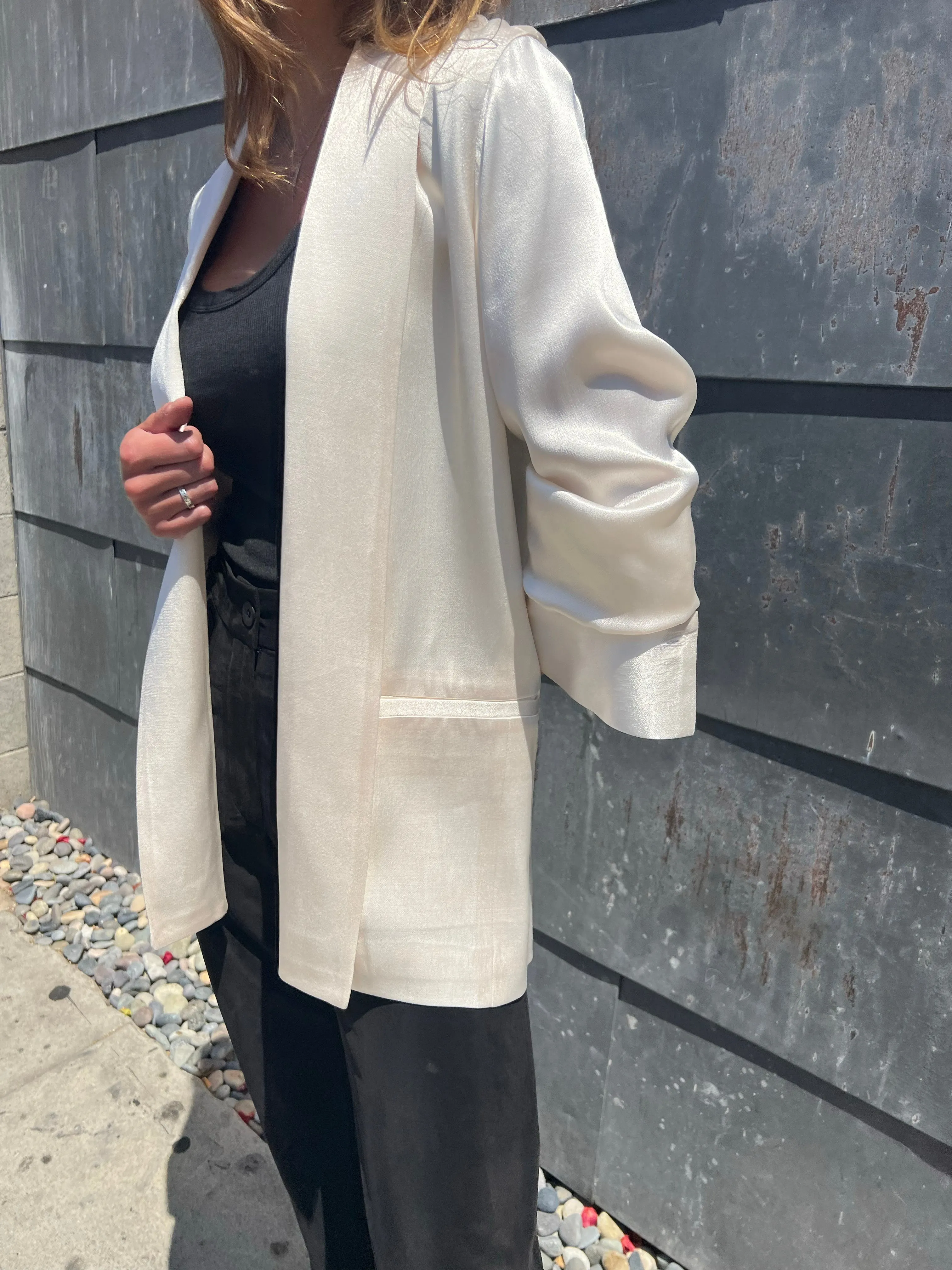 Tux Jacket in Italian Satin - Milk
