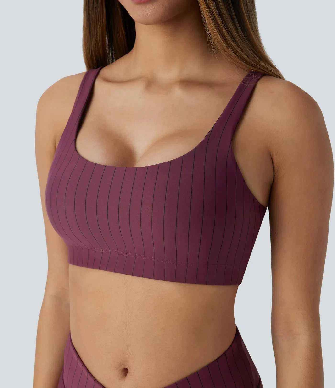 U-Neck Backless Striped Yoga Sports Bra | Low Support & Breathable