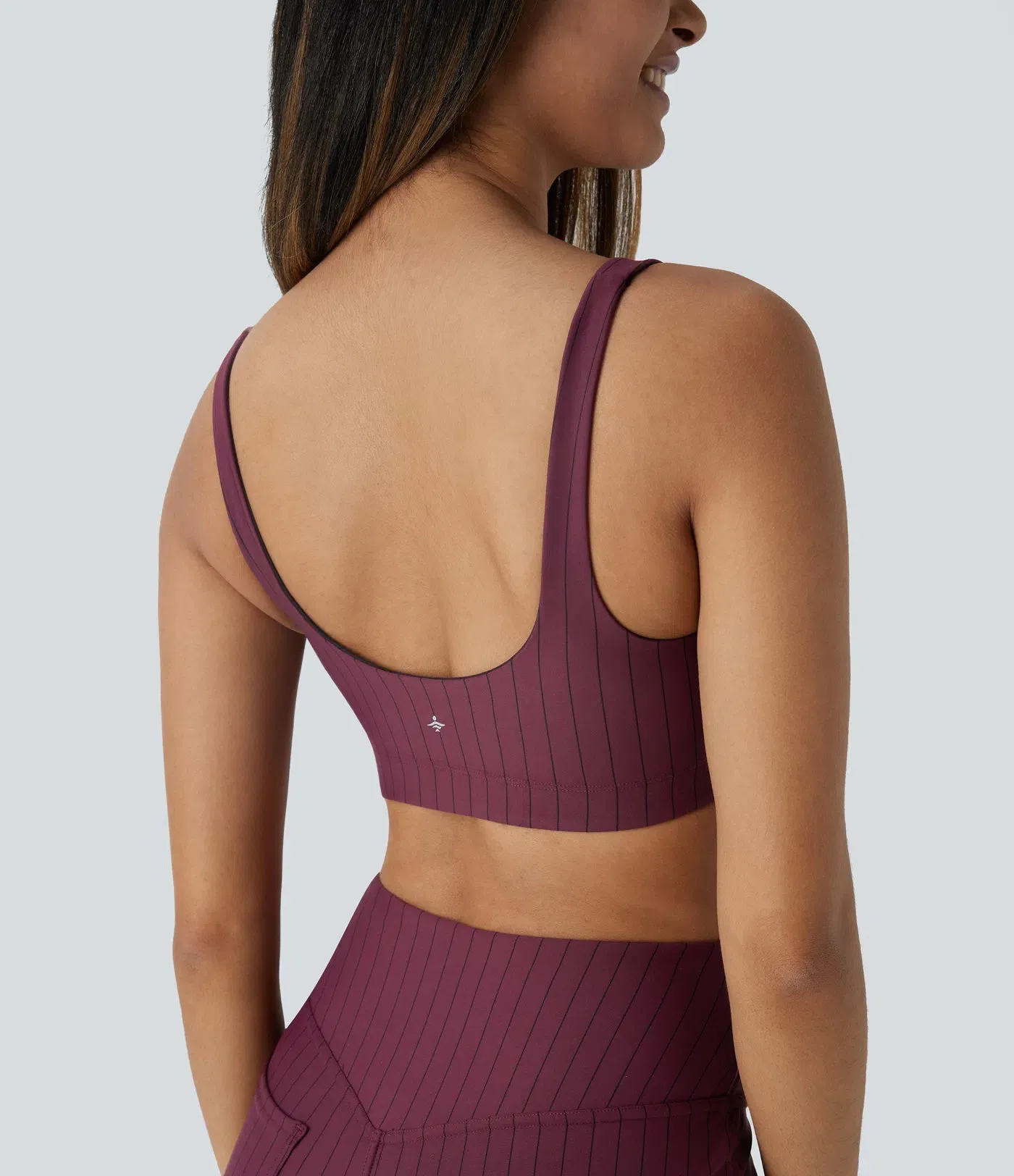 U-Neck Backless Striped Yoga Sports Bra | Low Support & Breathable