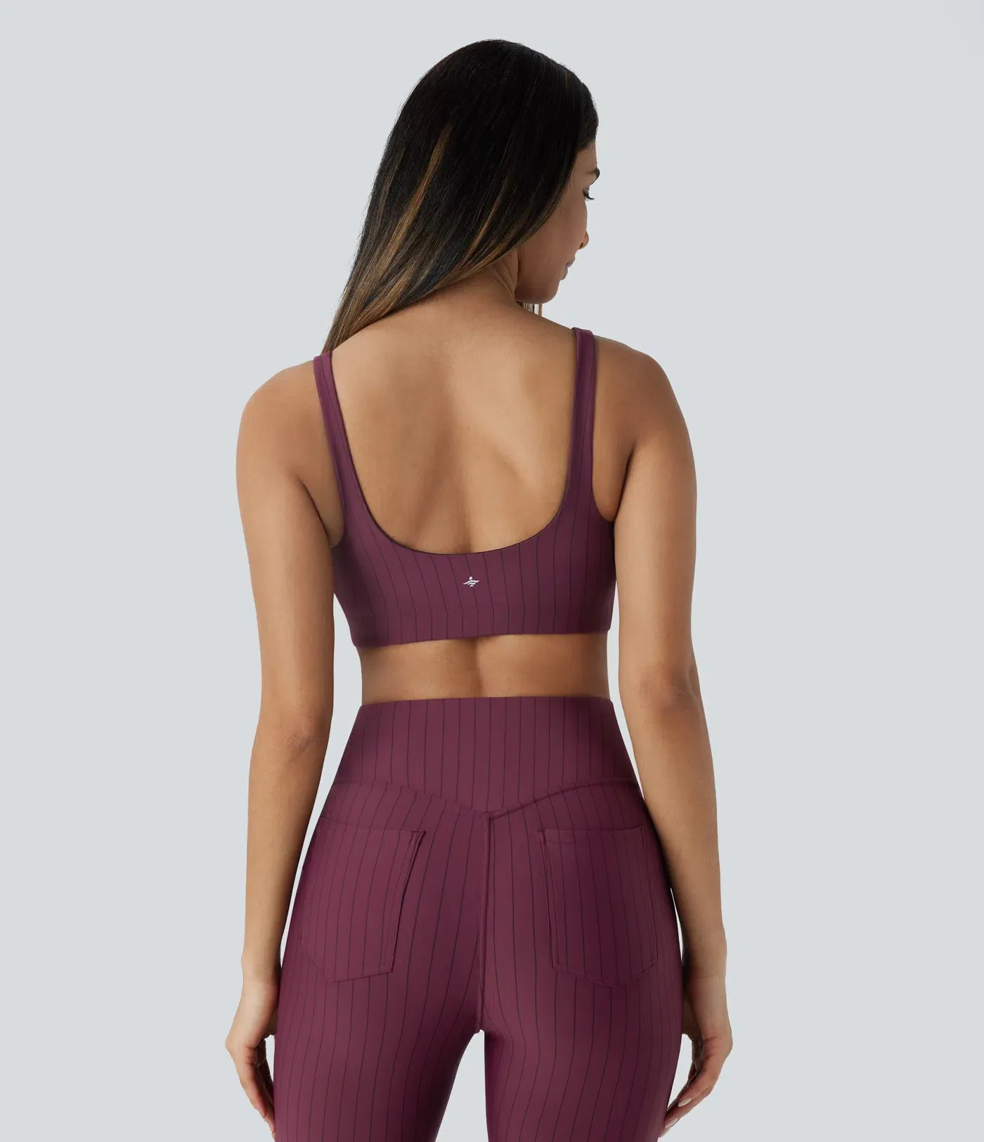 U-Neck Backless Striped Yoga Sports Bra | Low Support & Breathable