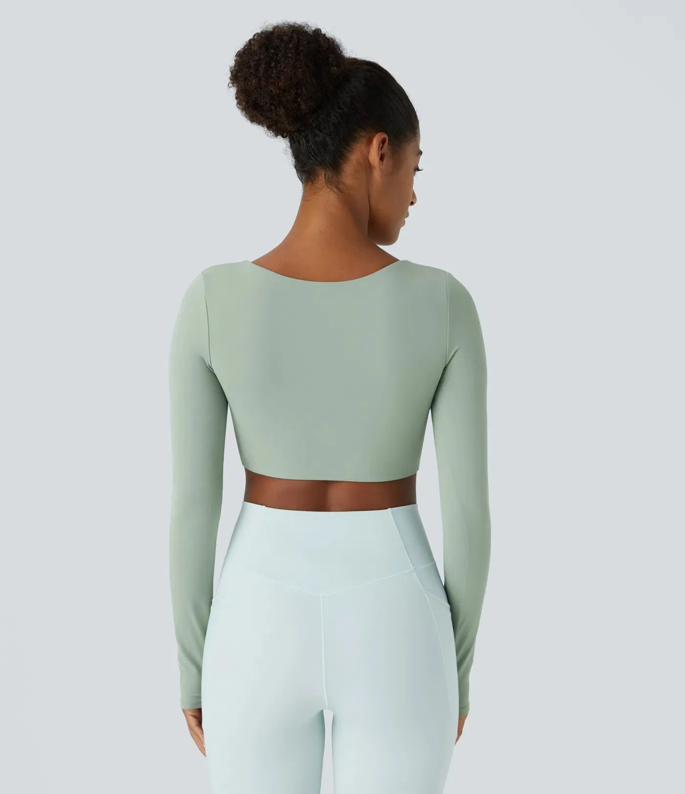 U-Neck Long Sleeve Cropped Yoga Top | UPF 50  Protection