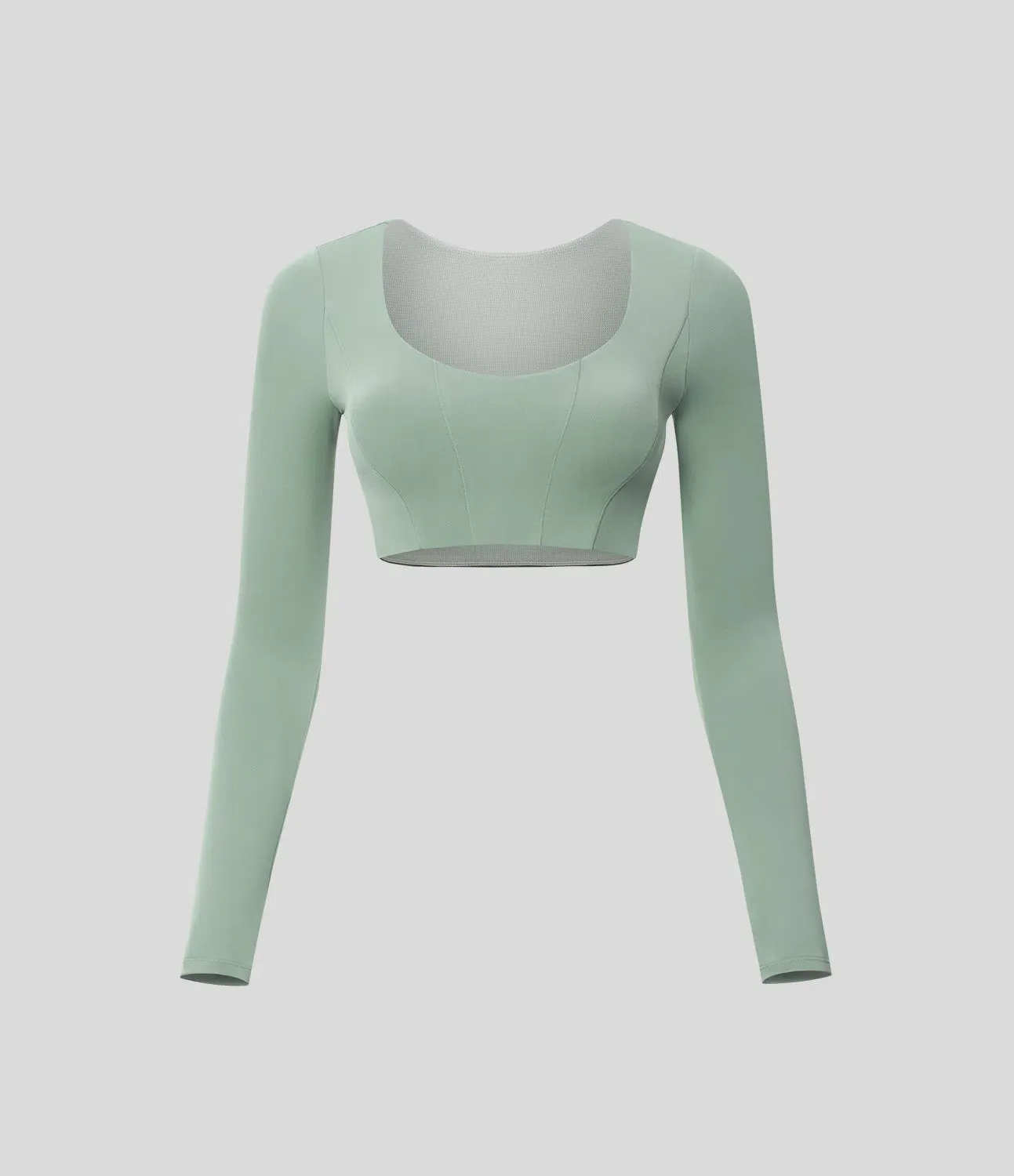 U-Neck Long Sleeve Cropped Yoga Top | UPF 50  Protection
