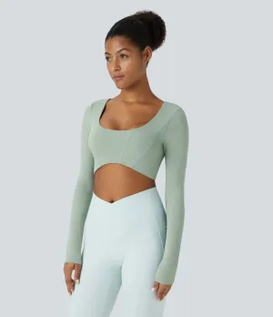 U-Neck Long Sleeve Cropped Yoga Top | UPF 50  Protection