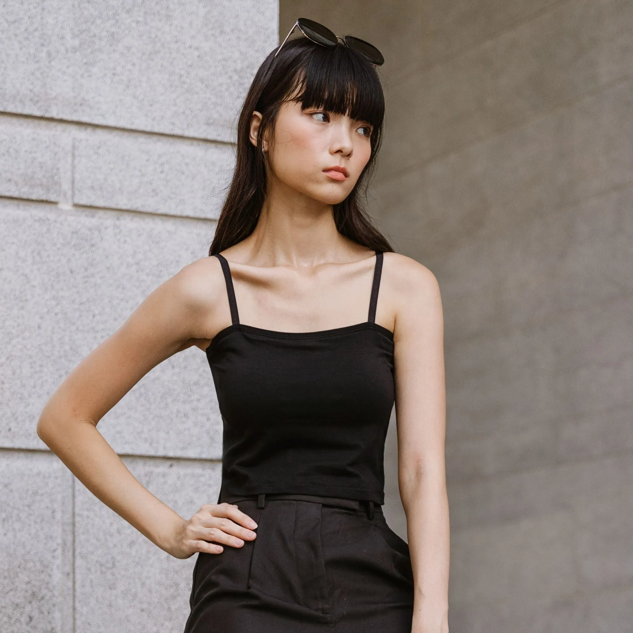 Urban Edge! Cami Bra Top (Solid Cotton) in Black
