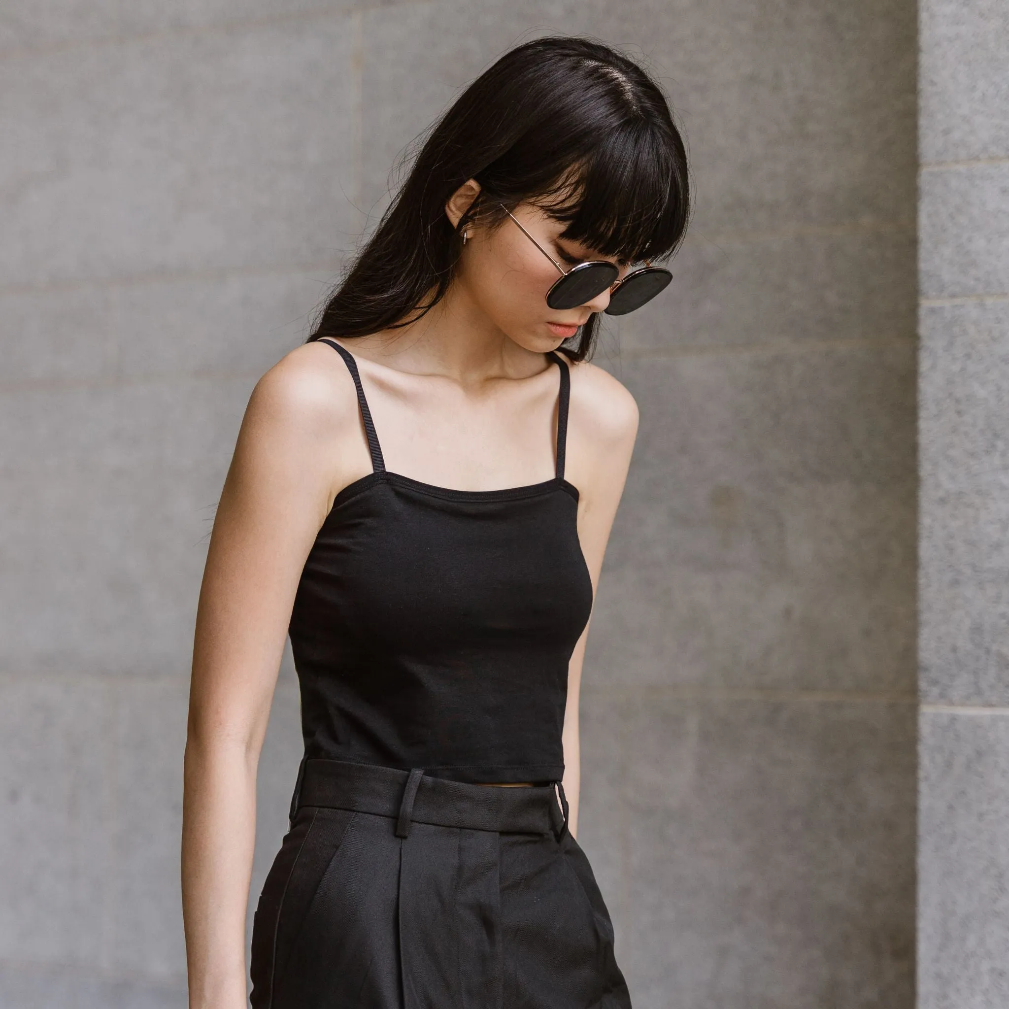 Urban Edge! Cami Bra Top (Solid Cotton) in Black
