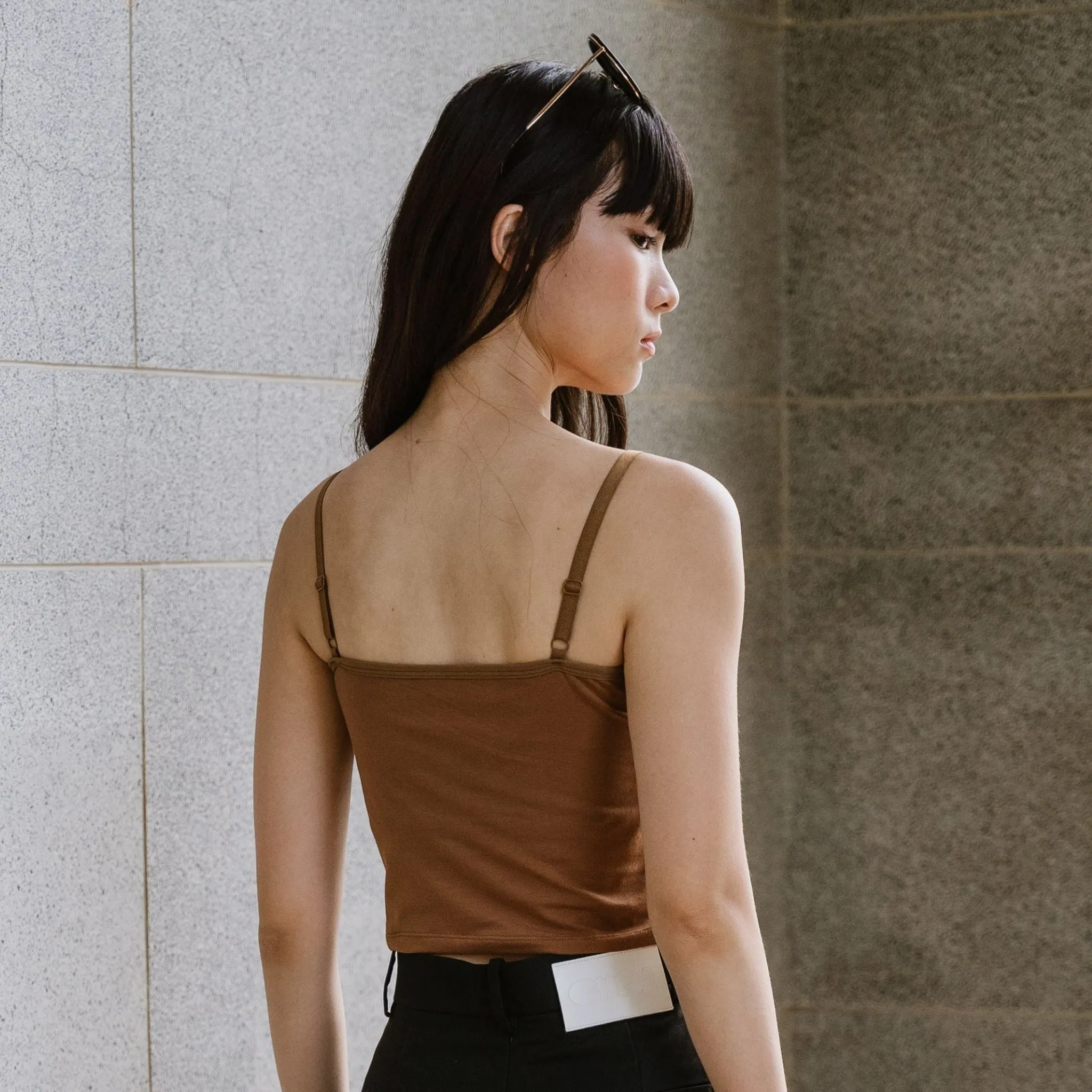 Urban Edge! Cami Bra Top (Solid Cotton) in Creme Espresso