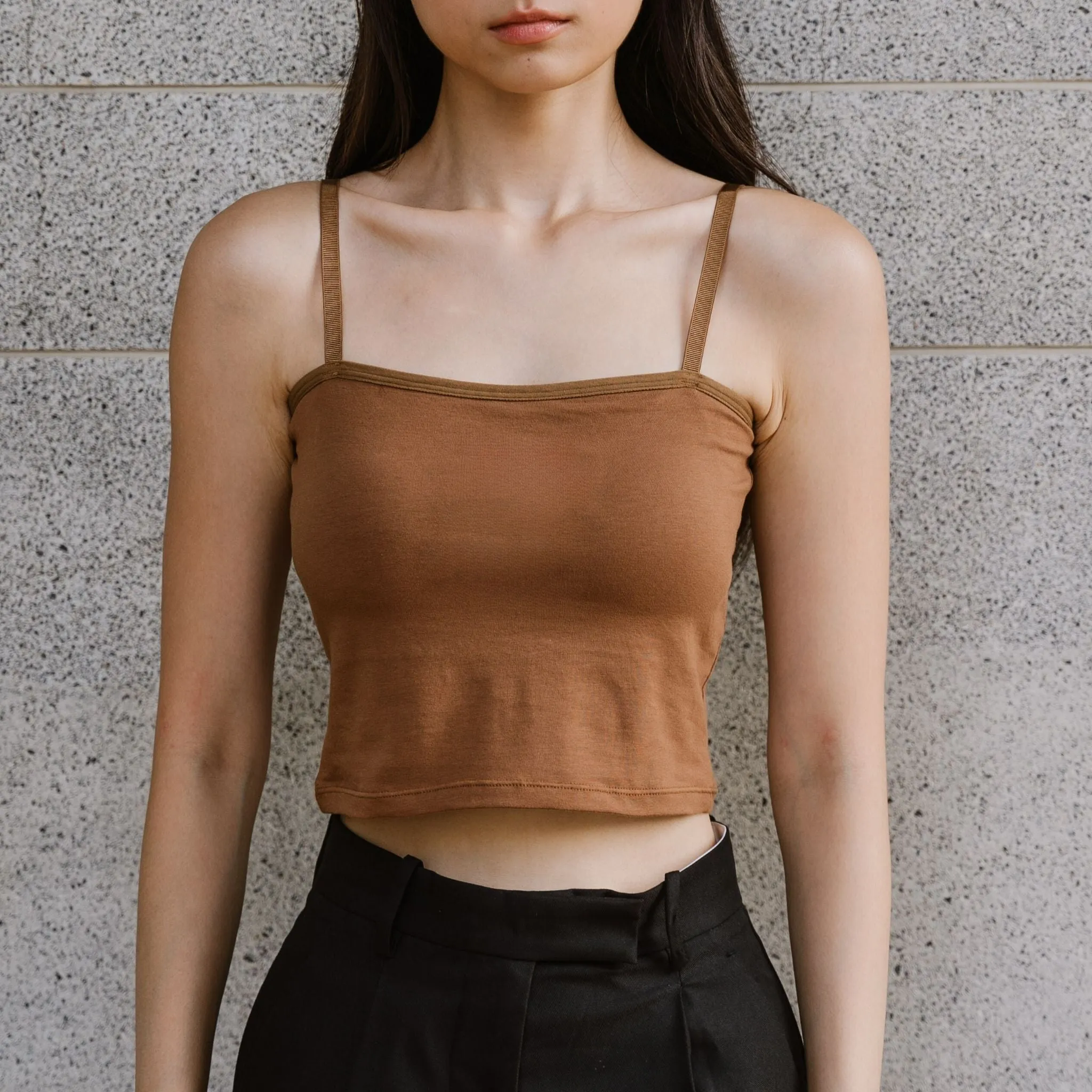 Urban Edge! Cami Bra Top (Solid Cotton) in Creme Espresso