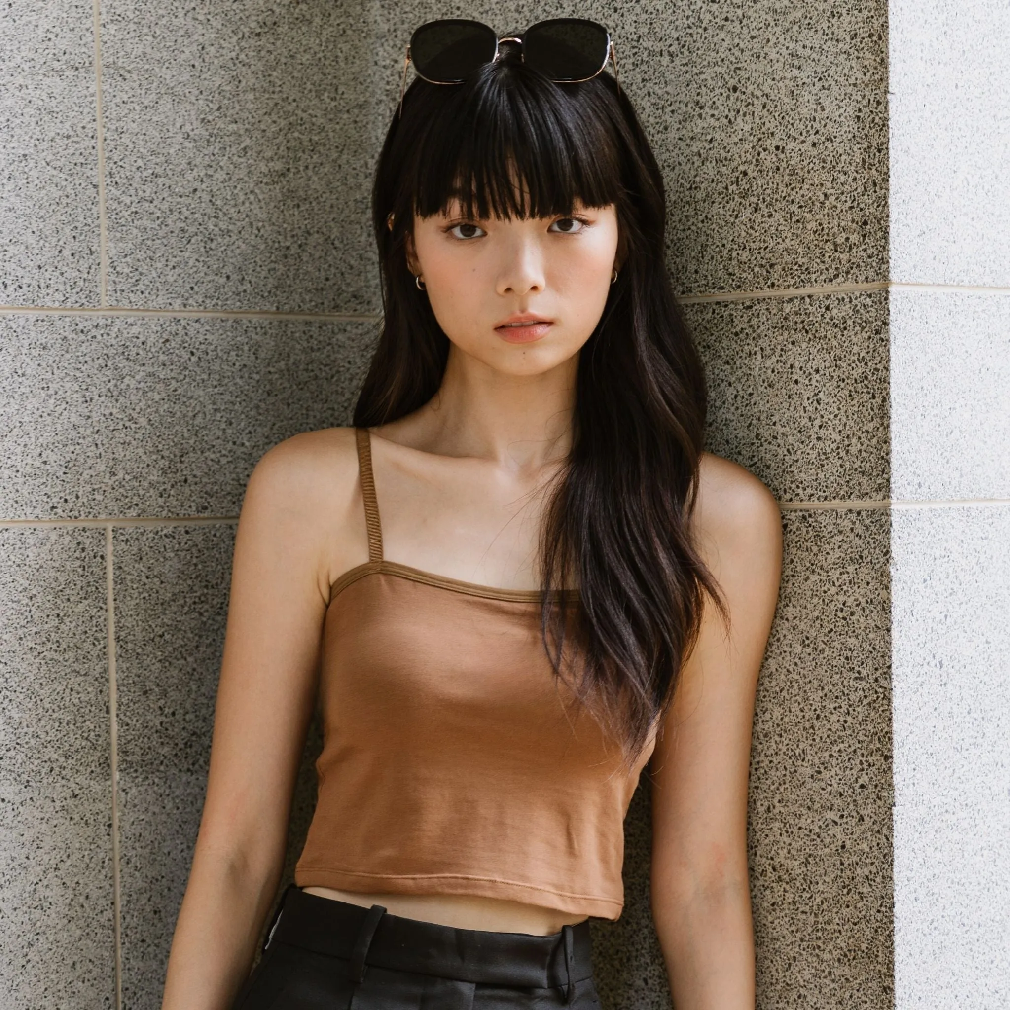 Urban Edge! Cami Bra Top (Solid Cotton) in Creme Espresso