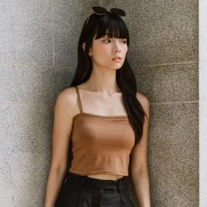 Urban Edge! Cami Bra Top (Solid Cotton) in Creme Espresso