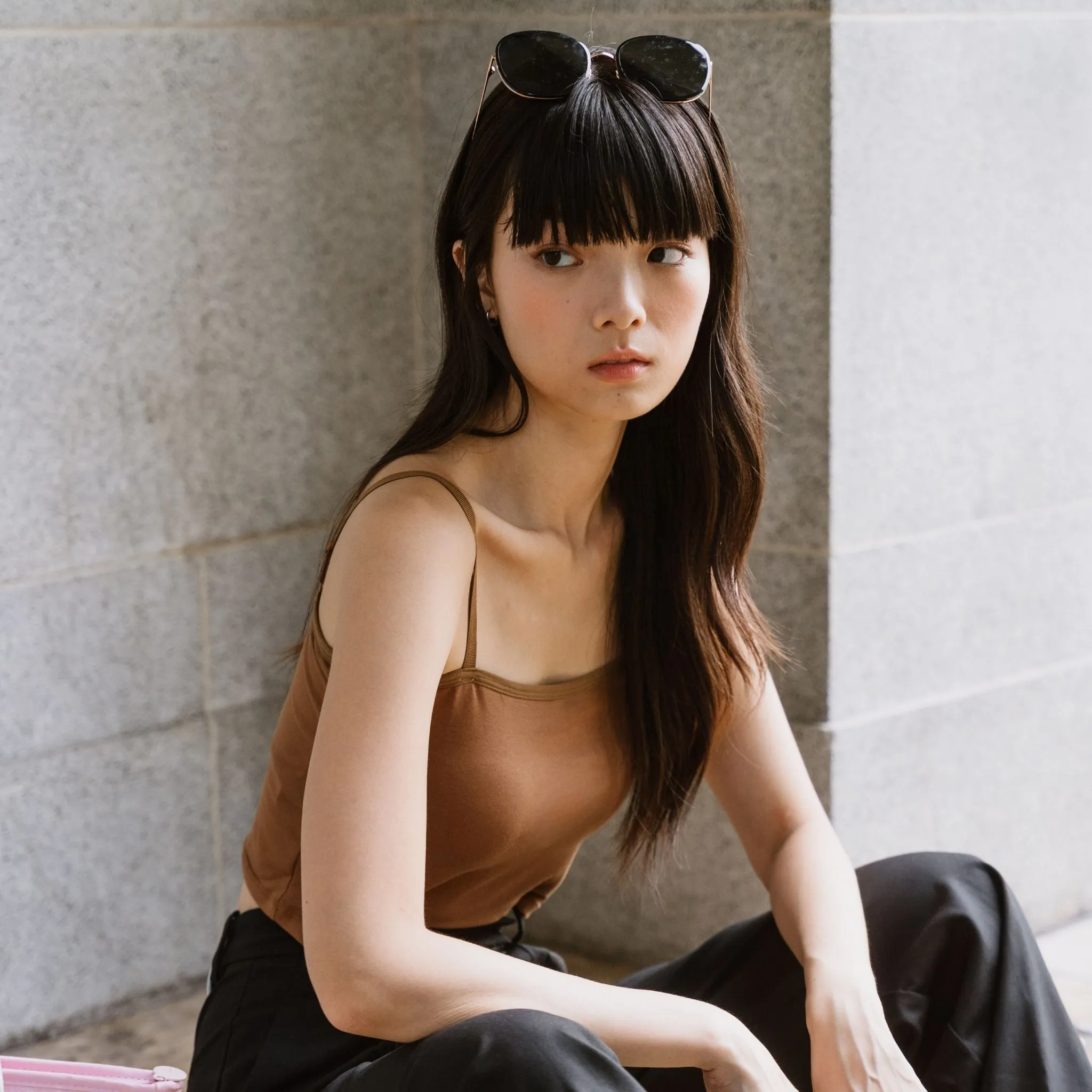 Urban Edge! Cami Bra Top (Solid Cotton) in Creme Espresso