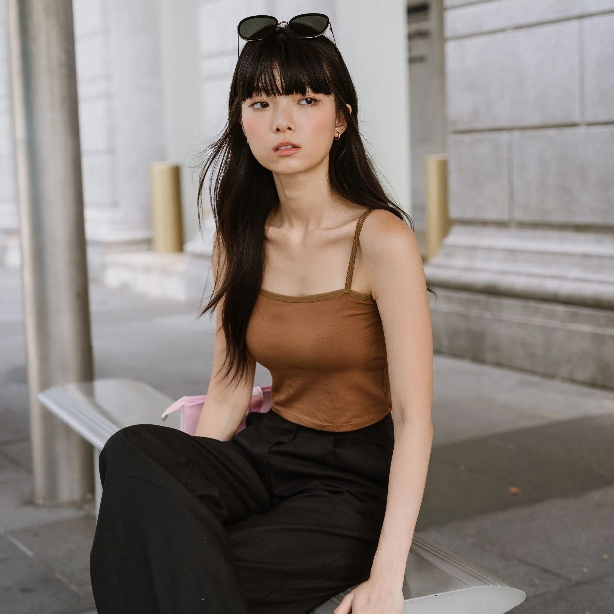 Urban Edge! Cami Bra Top (Solid Cotton) in Creme Espresso