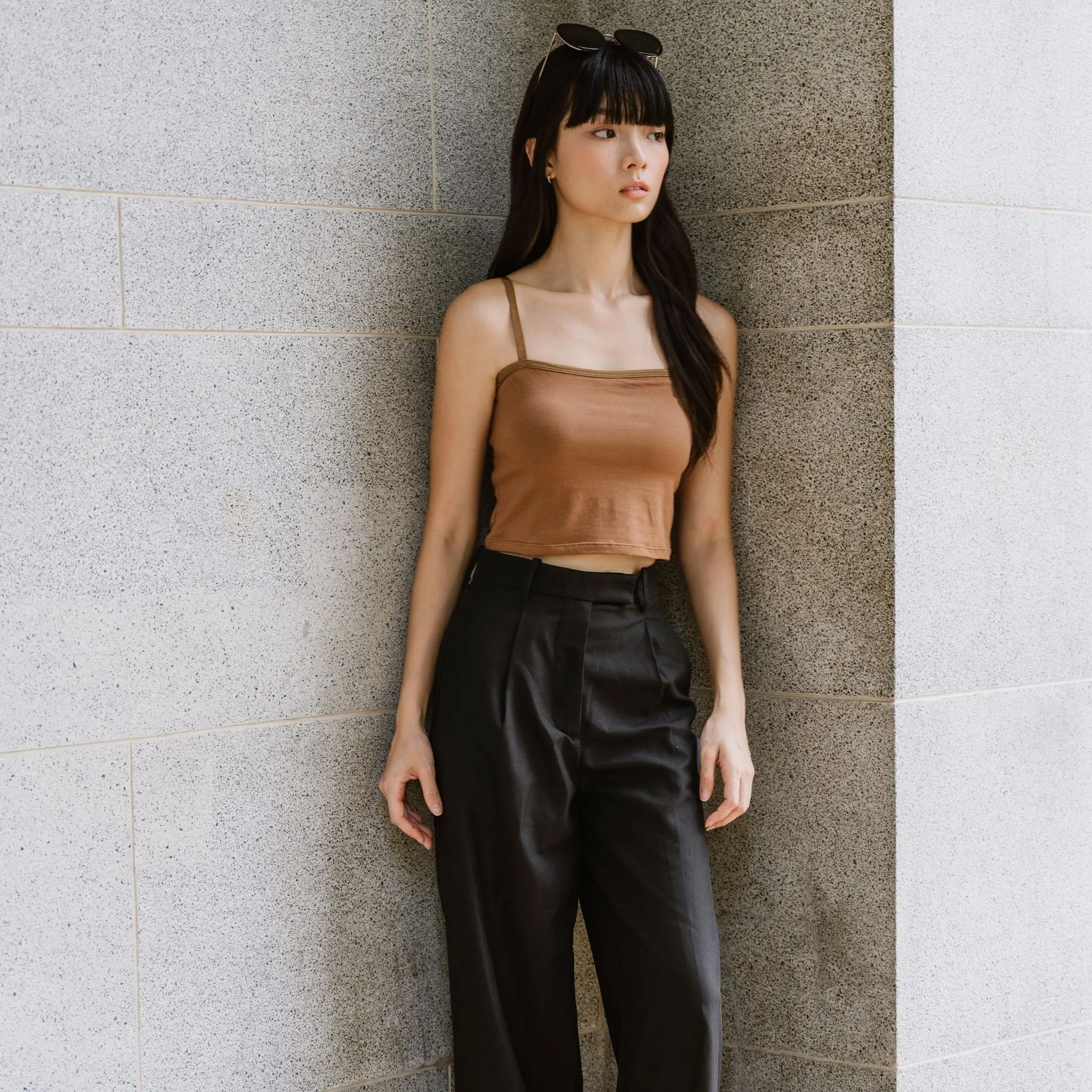 Urban Edge! Cami Bra Top (Solid Cotton) in Creme Espresso