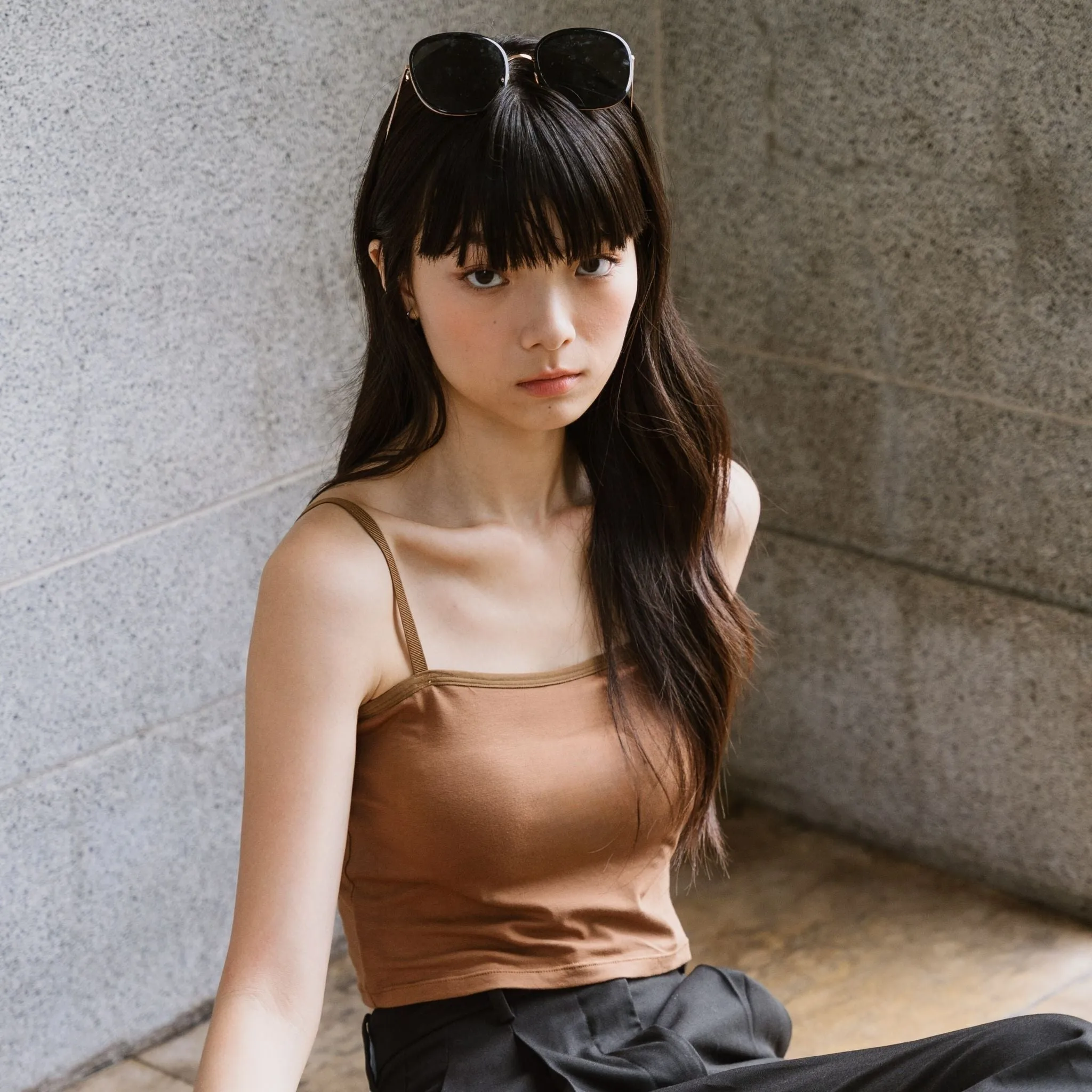 Urban Edge! Cami Bra Top (Solid Cotton) in Creme Espresso