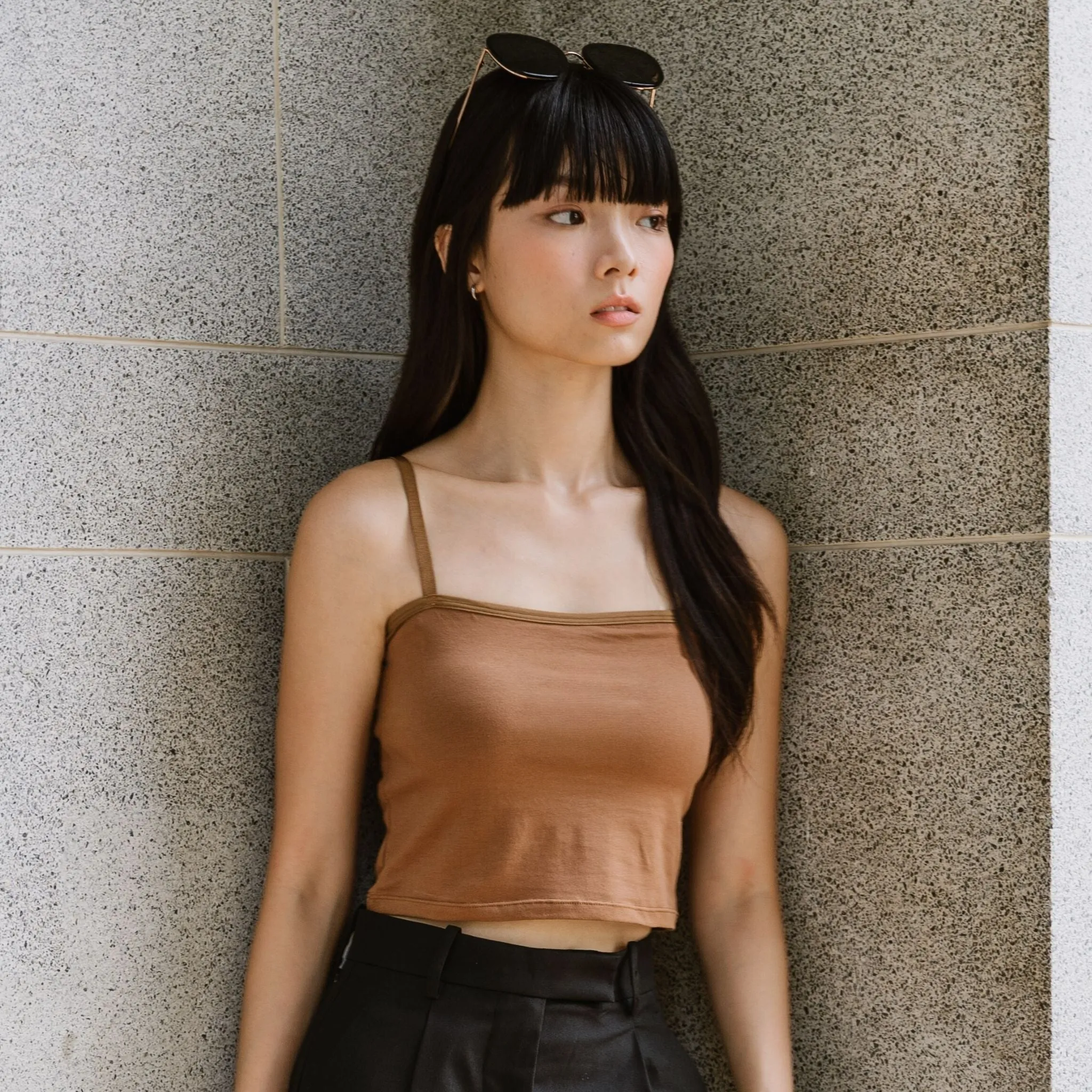Urban Edge! Cami Bra Top (Solid Cotton) in Creme Espresso