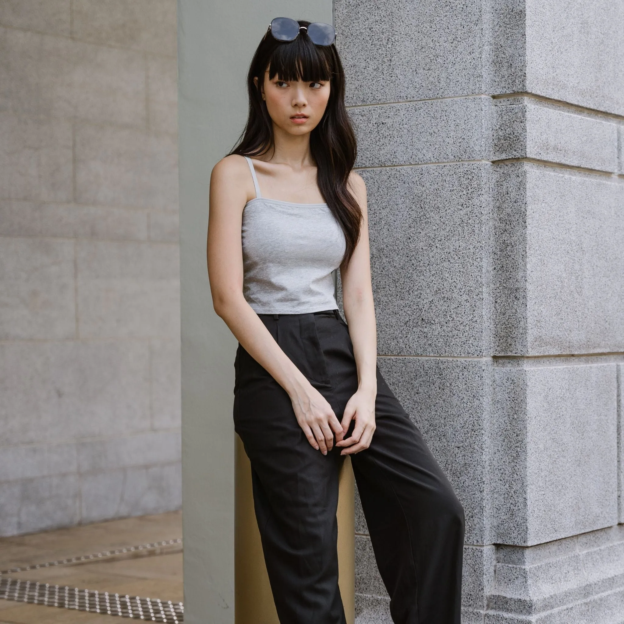 Urban Edge! Cami Bra Top (Solid Cotton) in Creme Grey
