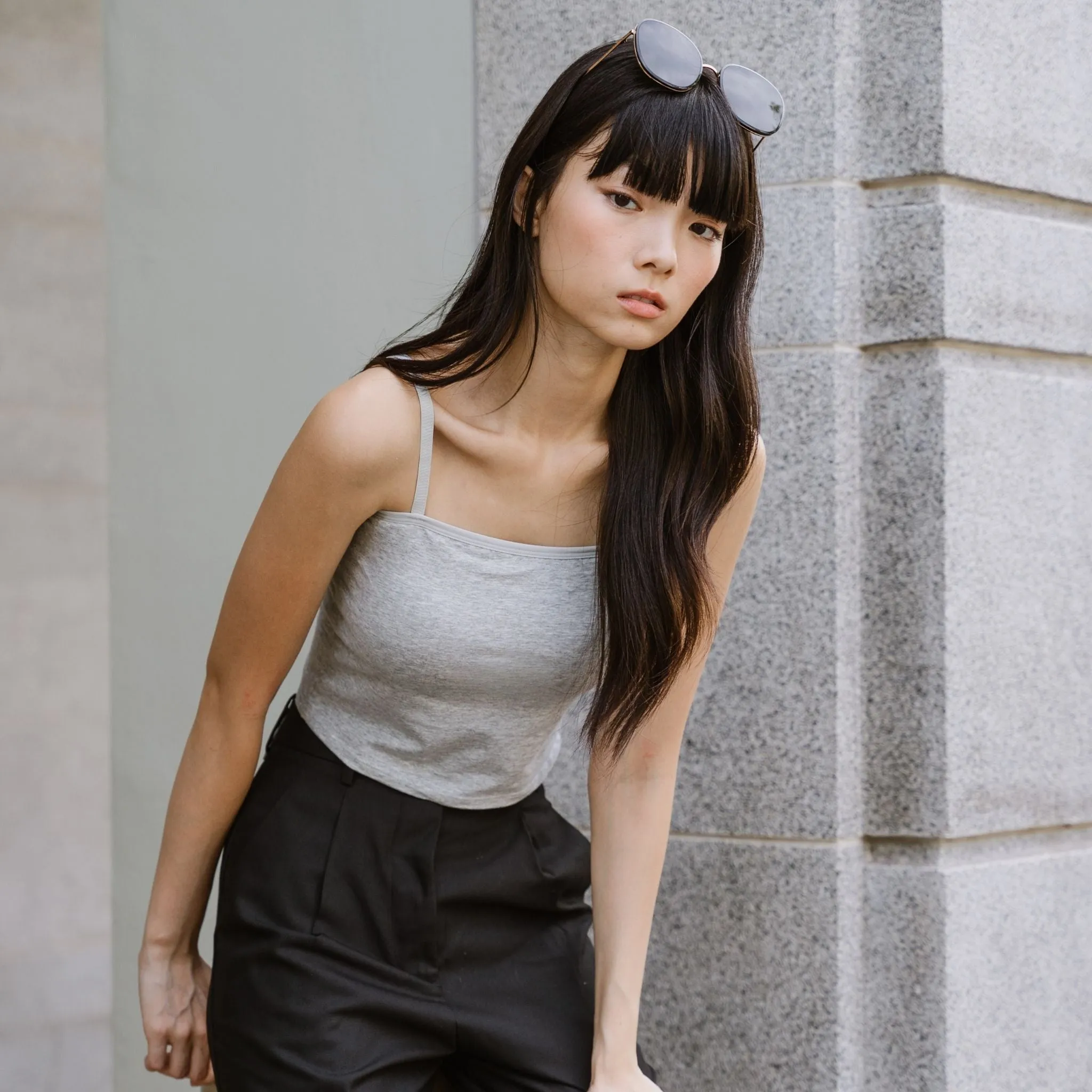 Urban Edge! Cami Bra Top (Solid Cotton) in Creme Grey