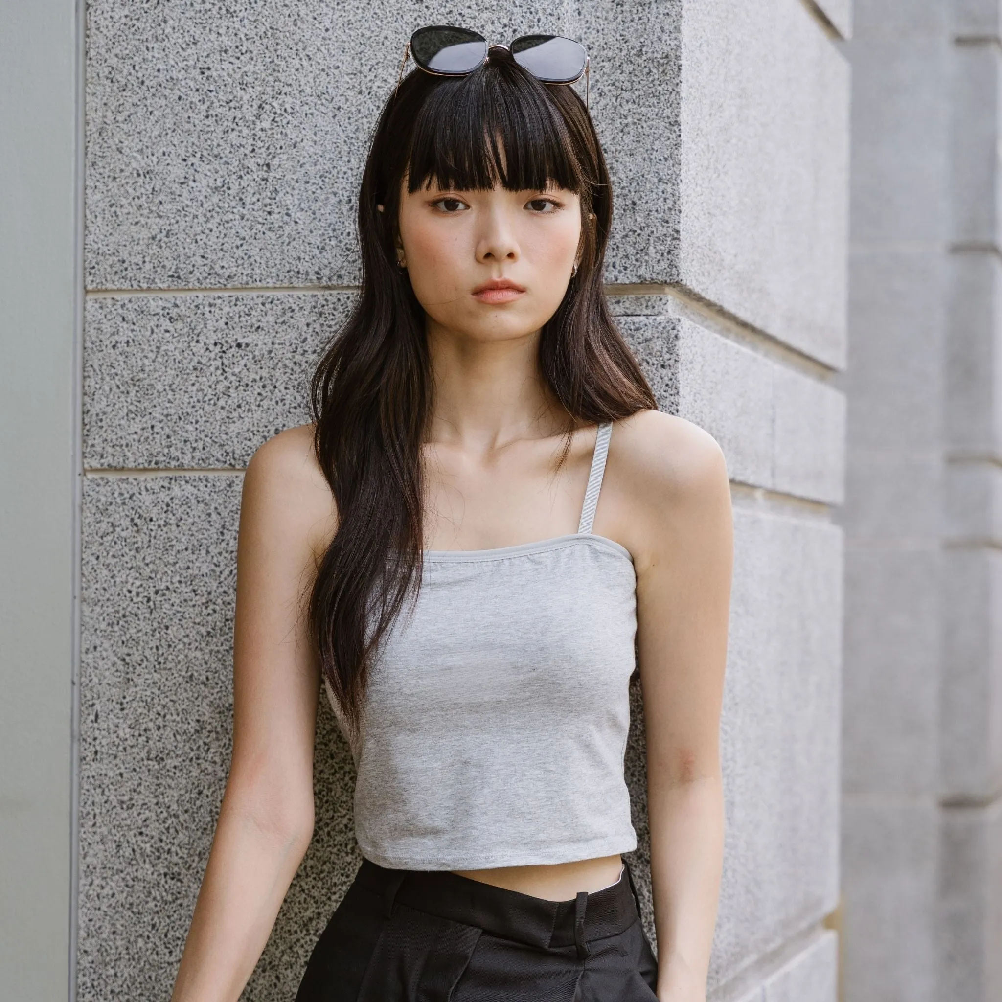 Urban Edge! Cami Bra Top (Solid Cotton) in Creme Grey