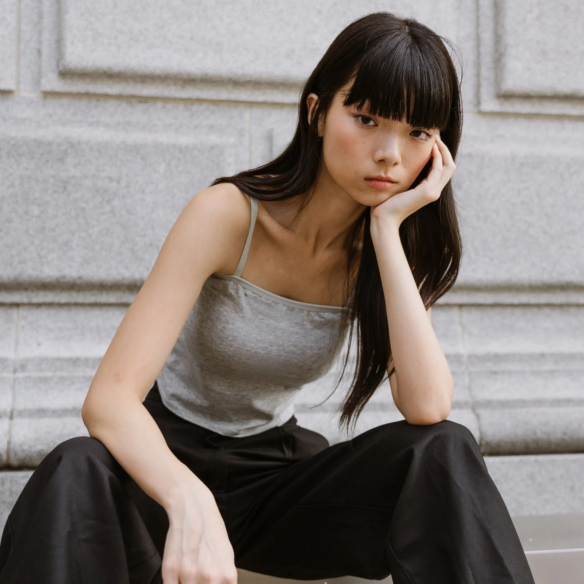 Urban Edge! Cami Bra Top (Solid Cotton) in Creme Grey