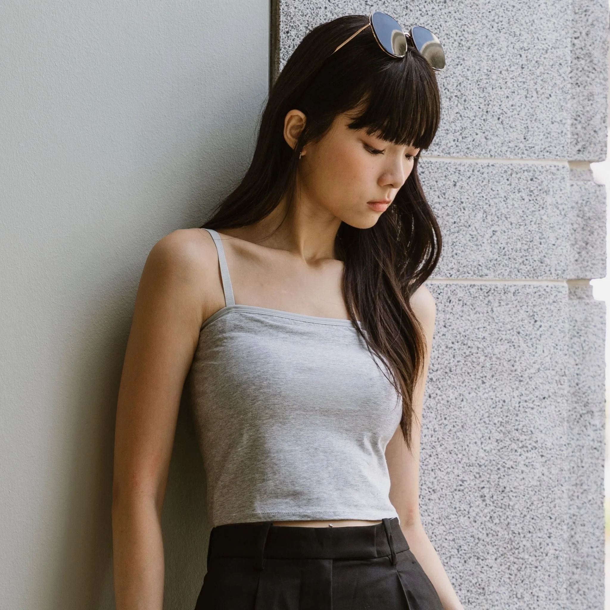 Urban Edge! Cami Bra Top (Solid Cotton) in Creme Grey