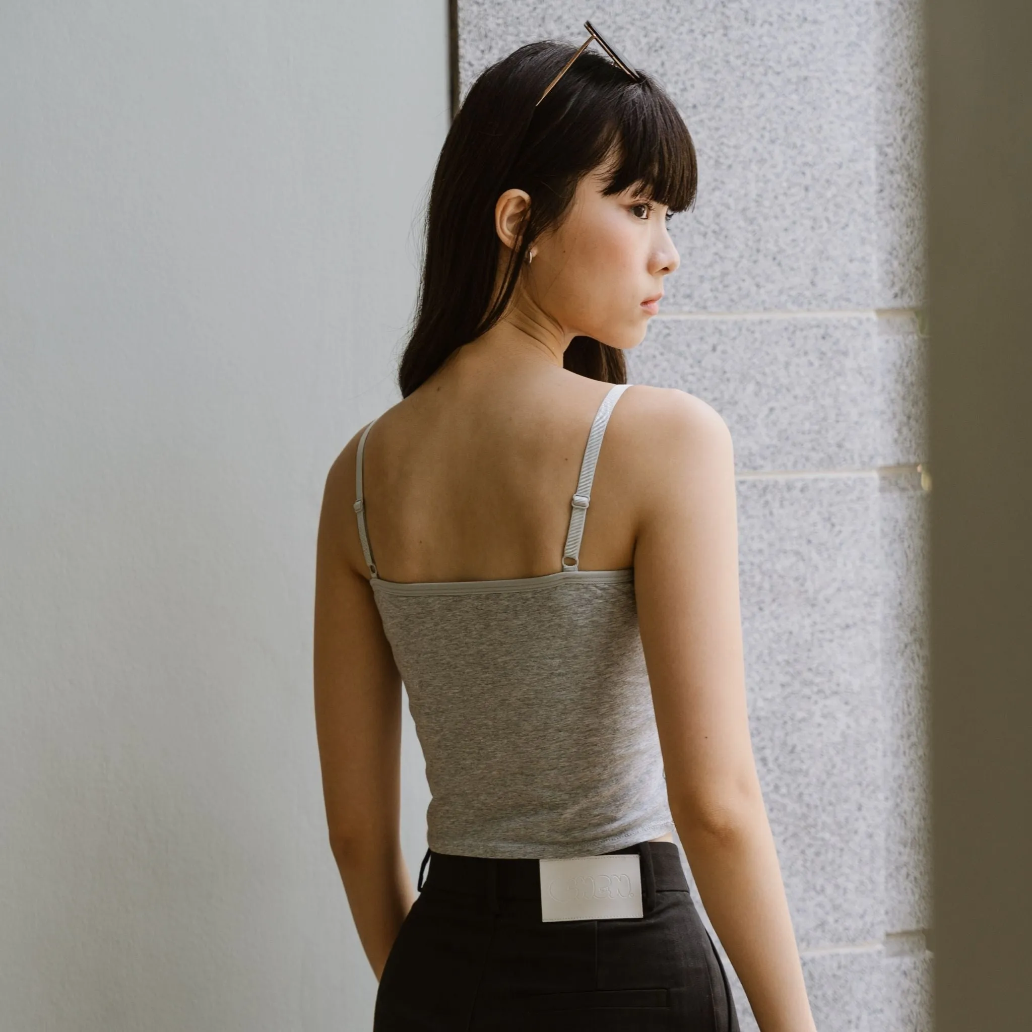 Urban Edge! Cami Bra Top (Solid Cotton) in Creme Grey
