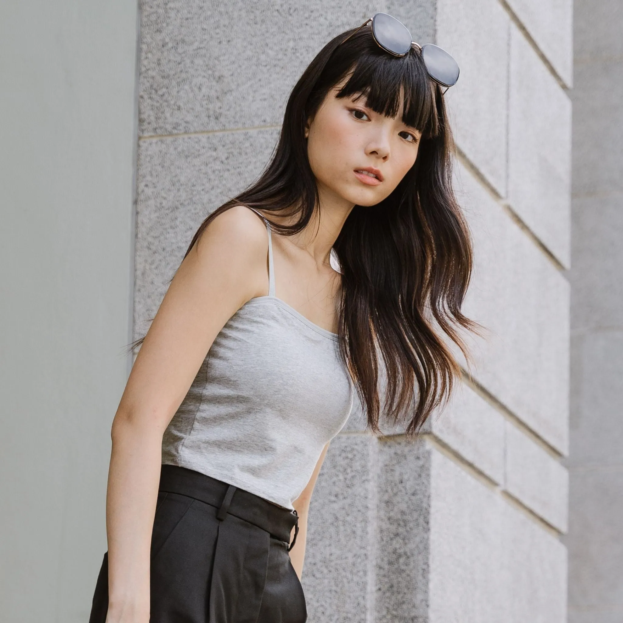 Urban Edge! Cami Bra Top (Solid Cotton) in Creme Grey