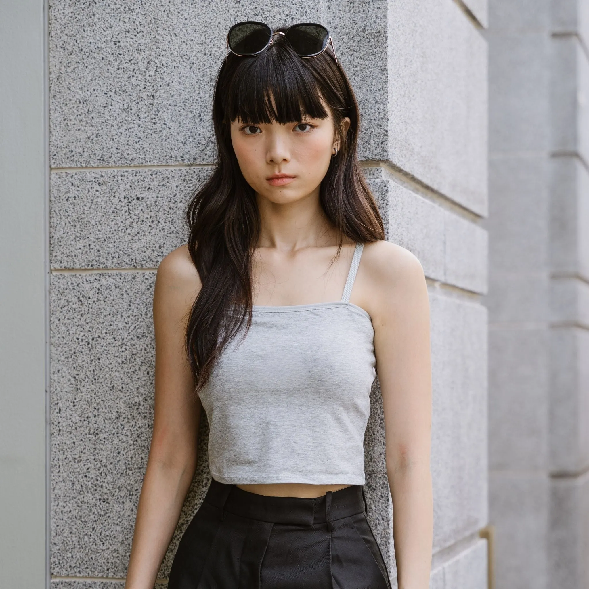 Urban Edge! Cami Bra Top (Solid Cotton) in Creme Grey