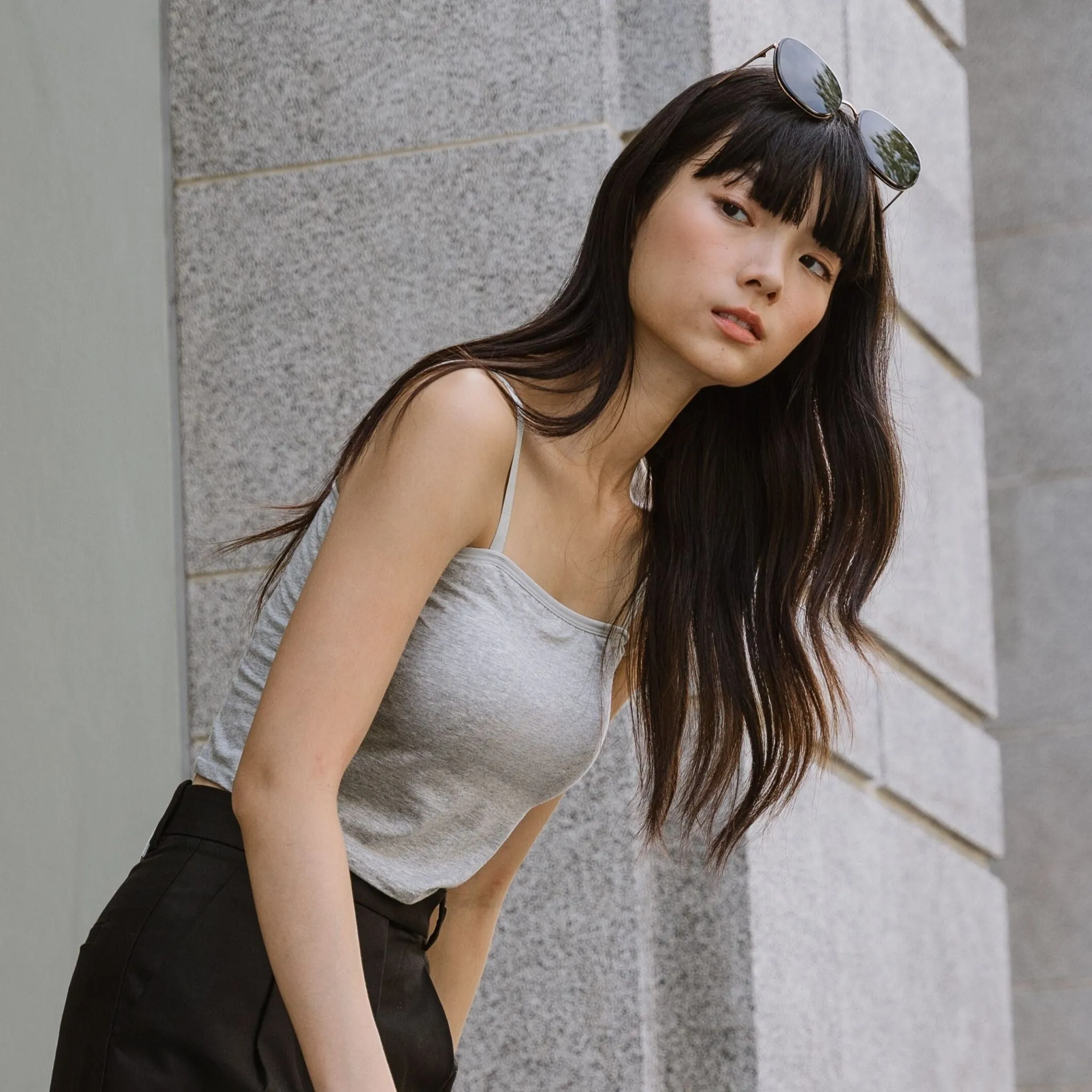 Urban Edge! Cami Bra Top (Solid Cotton) in Creme Grey