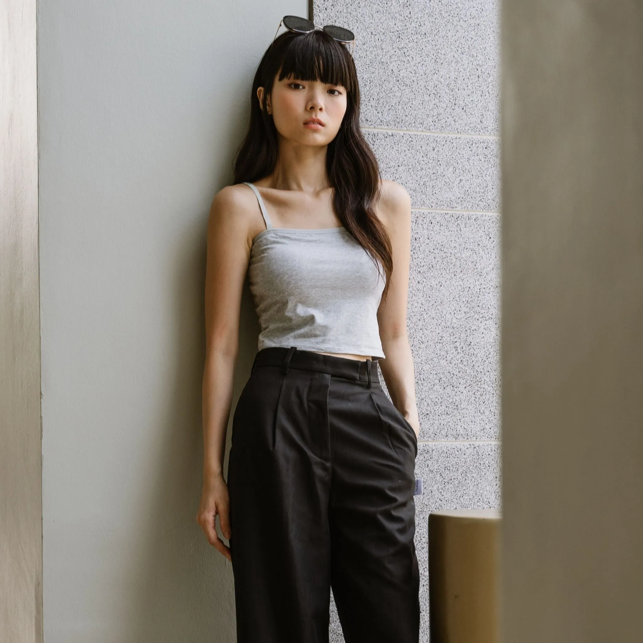 Urban Edge! Cami Bra Top (Solid Cotton) in Creme Grey