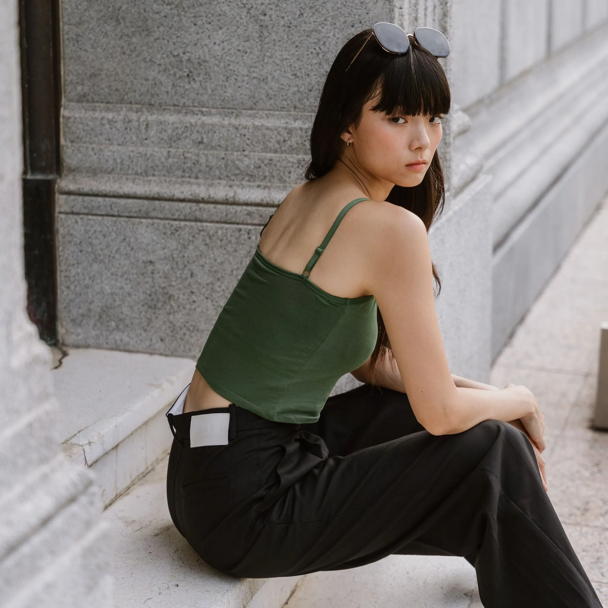 Urban Edge! Cami Bra Top (Solid Cotton) in Creme Matcha