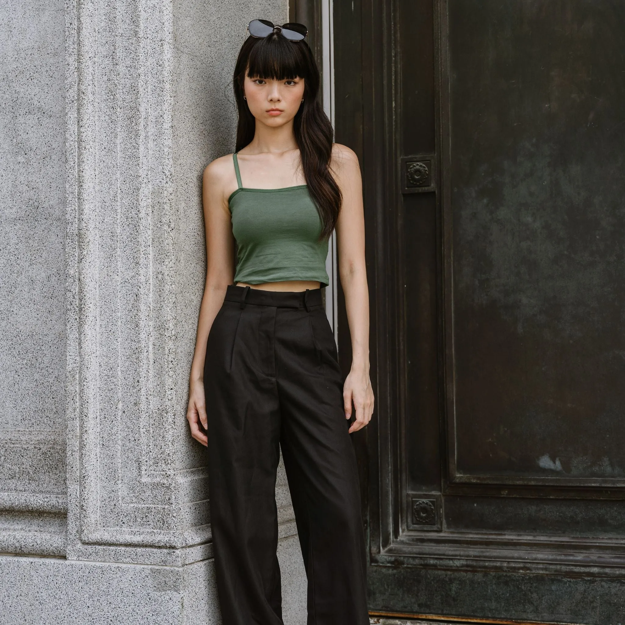 Urban Edge! Cami Bra Top (Solid Cotton) in Creme Matcha