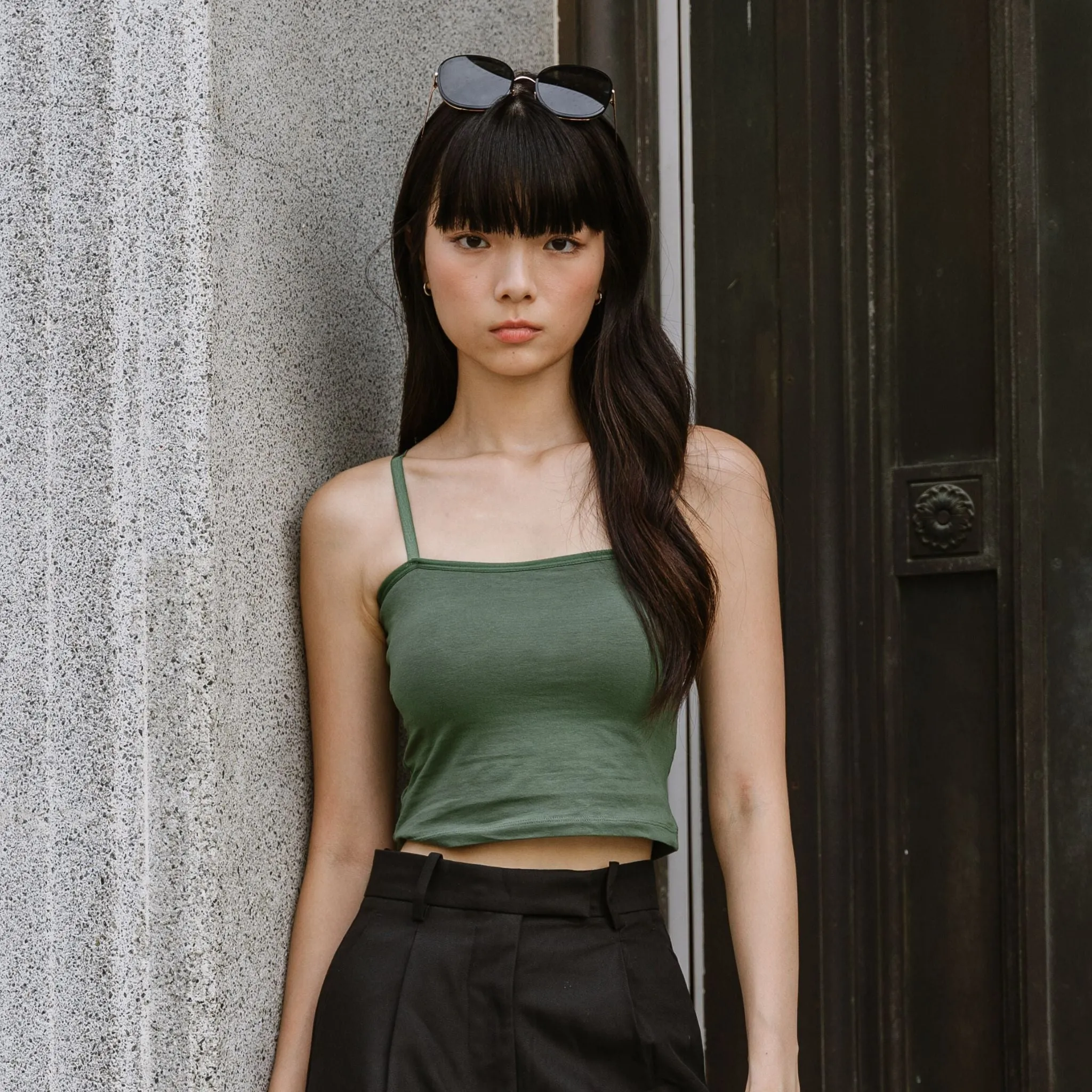 Urban Edge! Cami Bra Top (Solid Cotton) in Creme Matcha
