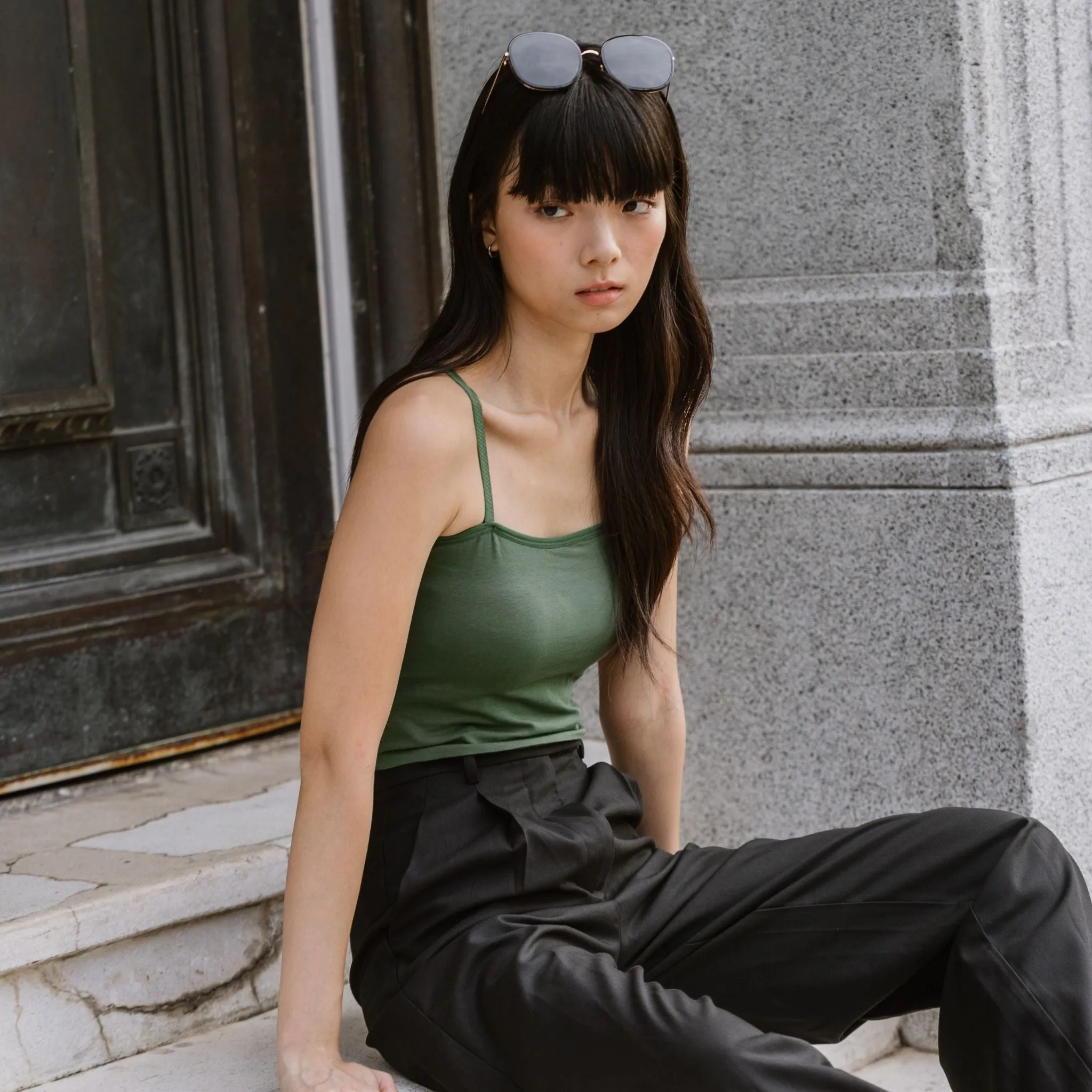 Urban Edge! Cami Bra Top (Solid Cotton) in Creme Matcha