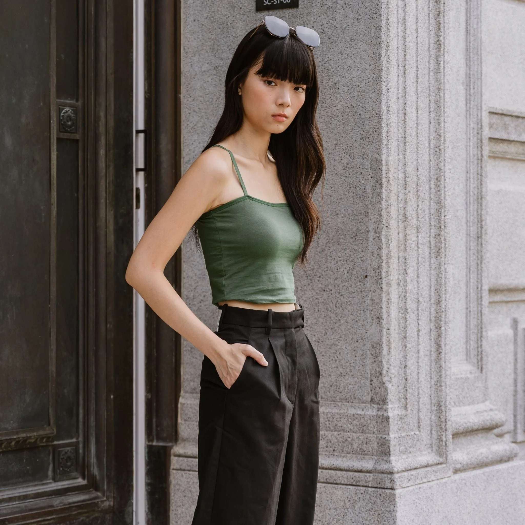 Urban Edge! Cami Bra Top (Solid Cotton) in Creme Matcha